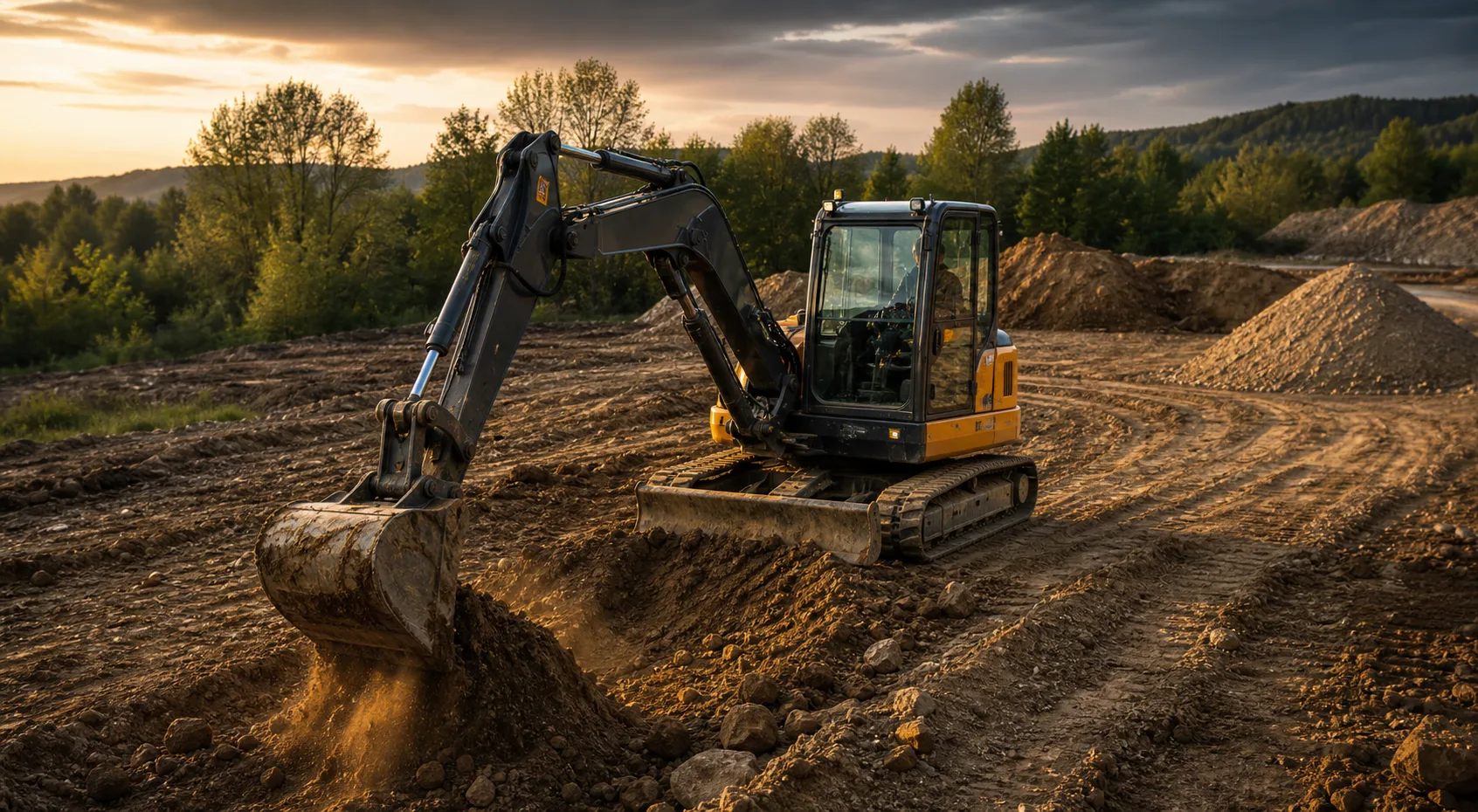 Roboty ziemne i prace koparką na terenie budowy